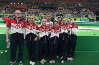 2016 Summer Olympics. Artistic gymnastics. Silver Olympic Medallist are Aliya Mustafina, Seda Tutkhalyan, Angelina Melnikova, Mariya Paseka, Darya Spiridonova