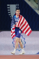 THE MATCH EUROPE & USA. 400m Hurdles Men. Winner is DAVE KENDZIERA