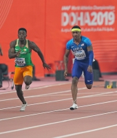 IAAF WORLD ATHLETICS CHAMPIONSHIPS, DOHA 2019. Day 2. 100m. Semi-Final. Michael RODGERS, USA, Arthur CISSE, CIV
