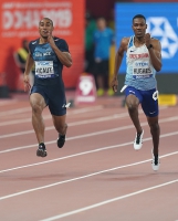 IAAF WORLD ATHLETICS CHAMPIONSHIPS, DOHA 2019. Day 2. 100m. Semi-Final. Jimmy VICAUT, FRA, 	Zharnel HUGHES, GBR