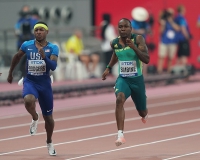 IAAF WORLD ATHLETICS CHAMPIONSHIPS, DOHA 2019. Day 2. 100m. Semi-Final. Akani SIMBINE, RSA, Michael RODGERS, USA