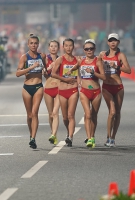 IAAF WORLD ATHLETICS CHAMPIONSHIPS, DOHA 2019. Day 3. 20 Kilometres Race Walk. Hong LIU, CHN, Shenjie QIEYANG, CHN, Liujing YANG, CHN