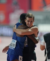 IAAF WORLD ATHLETICS CHAMPIONSHIPS, DOHA 2019. Day 6. 110 METRES HURDLES MEN. Final. Silver medallist is Sergey Shubekov