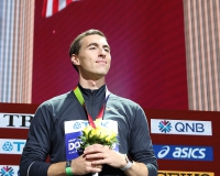 IAAF WORLD ATHLETICS CHAMPIONSHIPS, DOHA 2019. Day 7. Medal Ceremony. Silver medallist is Sergey Shubenkov