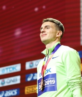 IAAF WORLD ATHLETICS CHAMPIONSHIPS, DOHA 2019. Day 9. High Jump Medal Ceremony. Bronza World Medallist is Ilya IVANYUK