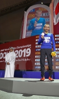 IAAF WORLD ATHLETICS CHAMPIONSHIPS, DOHA 2019. Day 9. 20 KILOMETRES RACE WALK Medal Ceremony. Silver World Medallist is Vasiliy MIZINOV